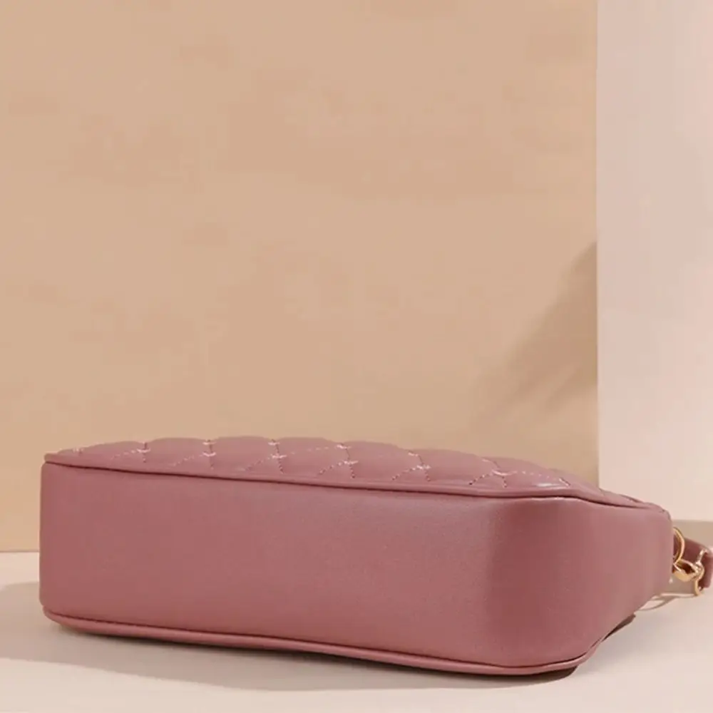 Tragbare PU-Leder Umhängetasche mit Lingge-Stickerei, Reißverschluss-Schultertasche, Einfarbige Große Kapazität Messenger-Tasche für Damen – Detail 11