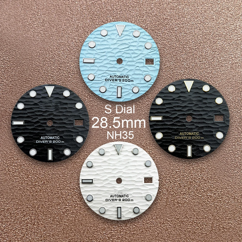 

28.5mm S Logo 3D Waves Dial Suitable For NH35/NH36/7S/4R Movement Strong Green Luminous Watch Modification Accessories