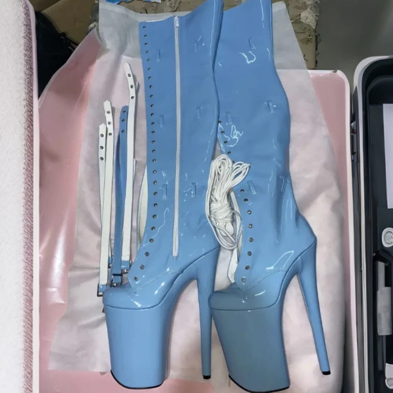 Bottines longues au-dessus du genou, haute qualité, sexy, mode féminine, talons aiguilles super hauts de 23 cm, grandes tailles, escarpins de soirée 9 pouces
