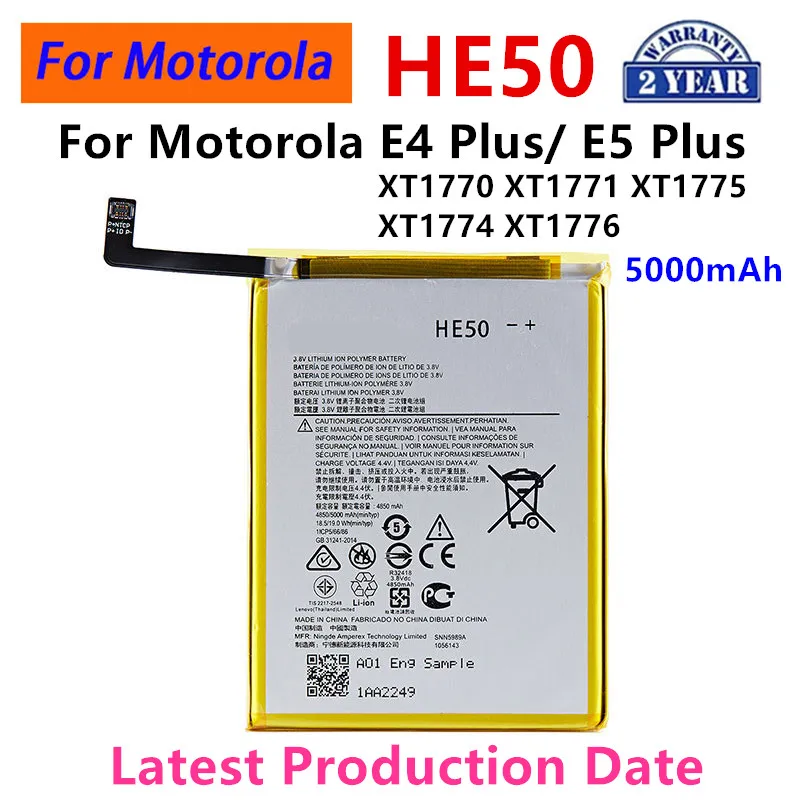 100% Original HE50 5000mAh Battery For Motorola Moto E4 PLUS/ E5 PLUS XT1770 XT1771 XT1775 XT1774 XT1776 Mobile phone Batteries