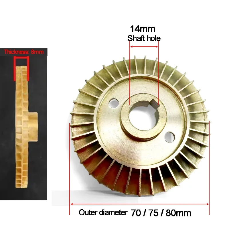 14mm Axle hole Brass Impeller for Self-Priming Pump Double-Sided Copper Impeller Water Pump Replacement Part 70mm 75mm 80mm