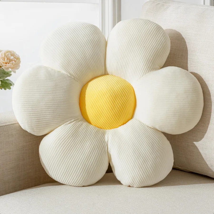 

Flower Pillow Daisy Flower Shaped Pillow Cushion six Petal 15.75 Floor Pillows White Home Decorative Pillows for Bed Sofa Couch