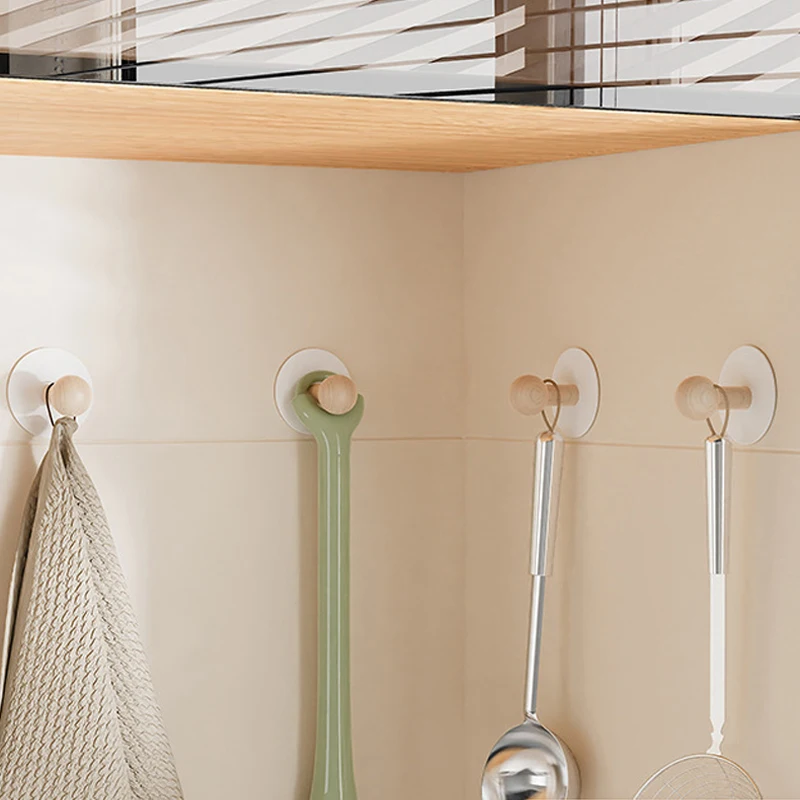 Towel Hooks Wall Mounted - Adhesive Bathroom Coat Hooks for Hanging Robes Clothes Light Brown, Black Solid Wood Beech Wall Hook