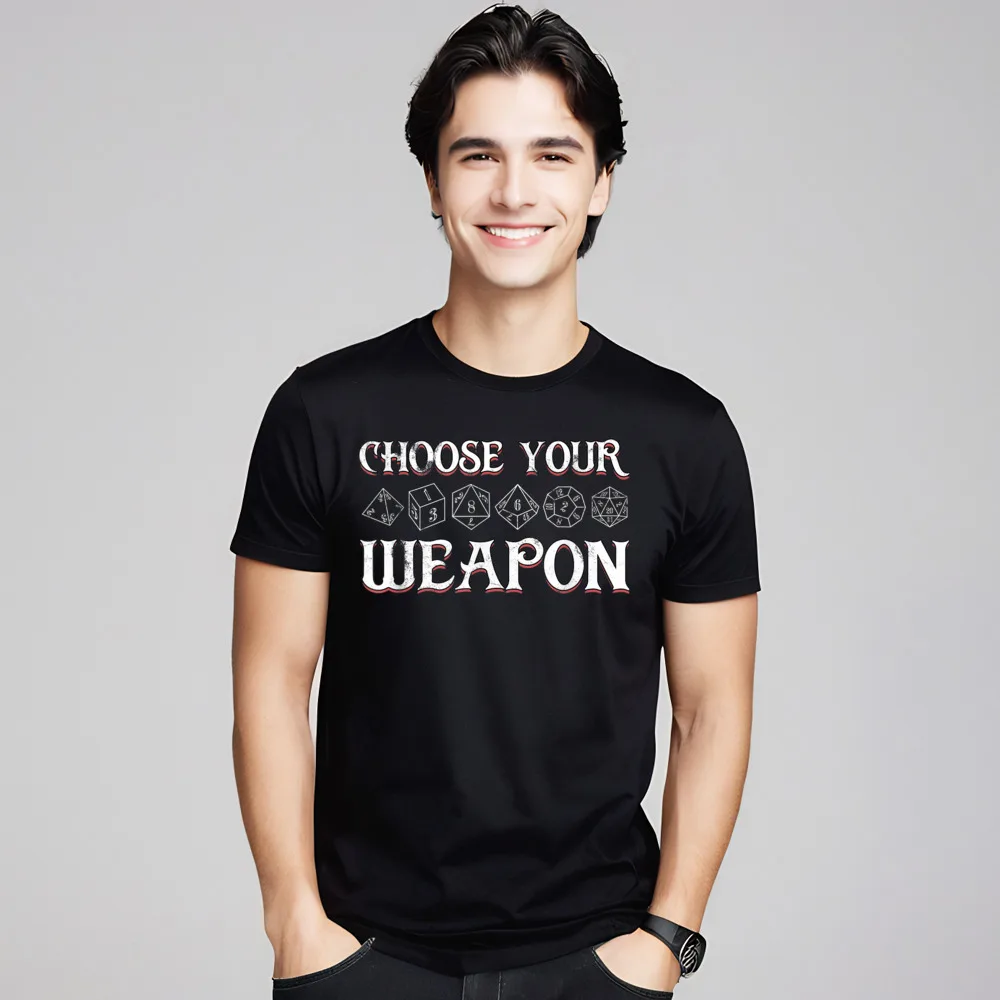 Newest Male T Shirts Round Collar Short Sleeve Cotton Choose Your Weapon Dragon Role Tops Tees Classic T-Shirt