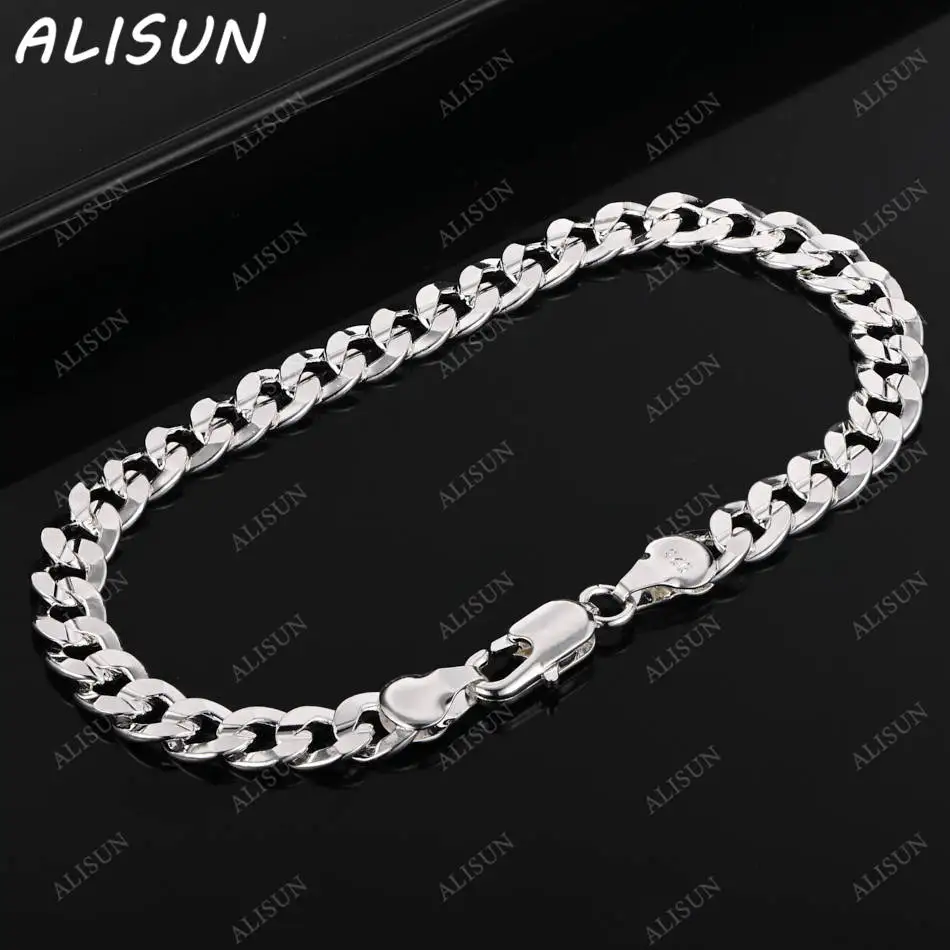 

ALISUN 925 Sterling Silver 7mm Chain Bracelets For Women Charm Trend Birthday Gifts Fashion Party Fine Jewelry