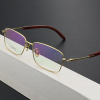 Men's Business Pure Titanium Full Frame Glasses Rosewood Temple Optical Myopia Reading Eyewear Glasses Spectacles Frame