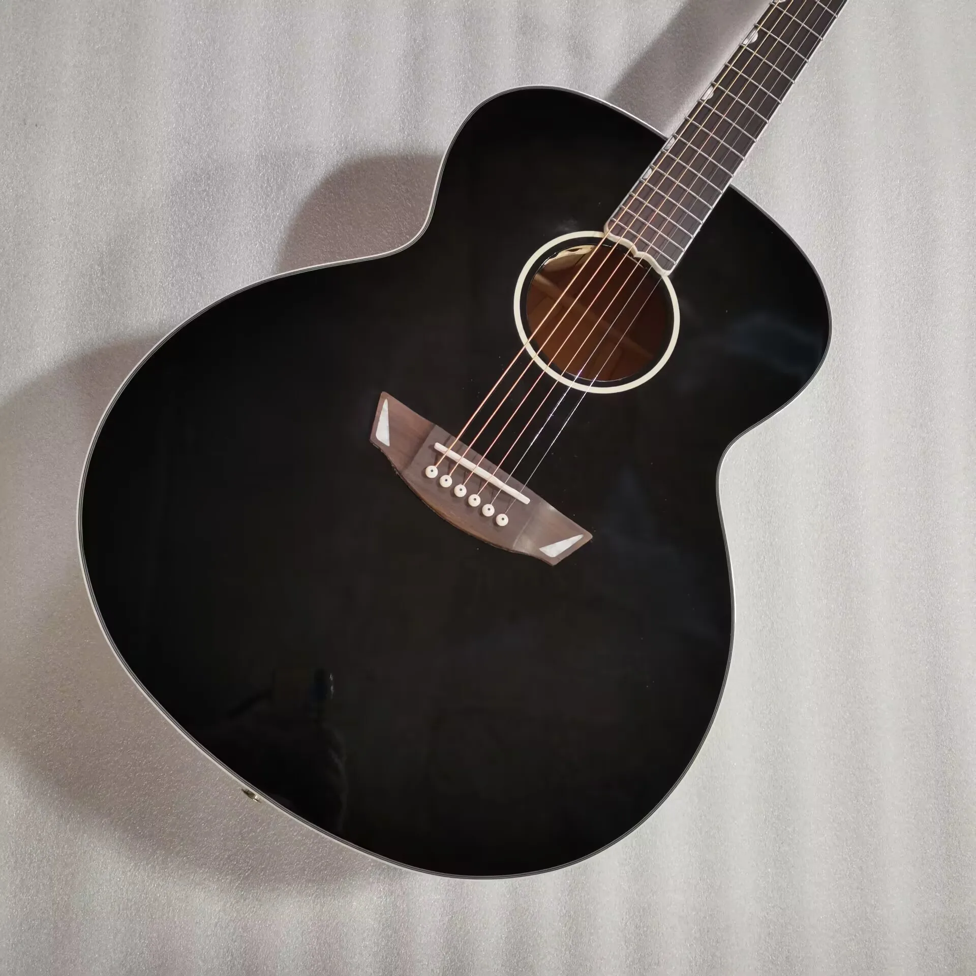 

Professional Jumbo size acoustic electric Guitar Upgrade Solid top black finish custom guitar