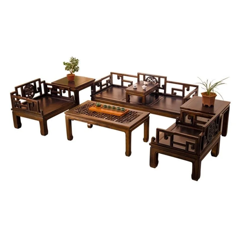 

Chinese solid wood sofa living room combination elm antique court