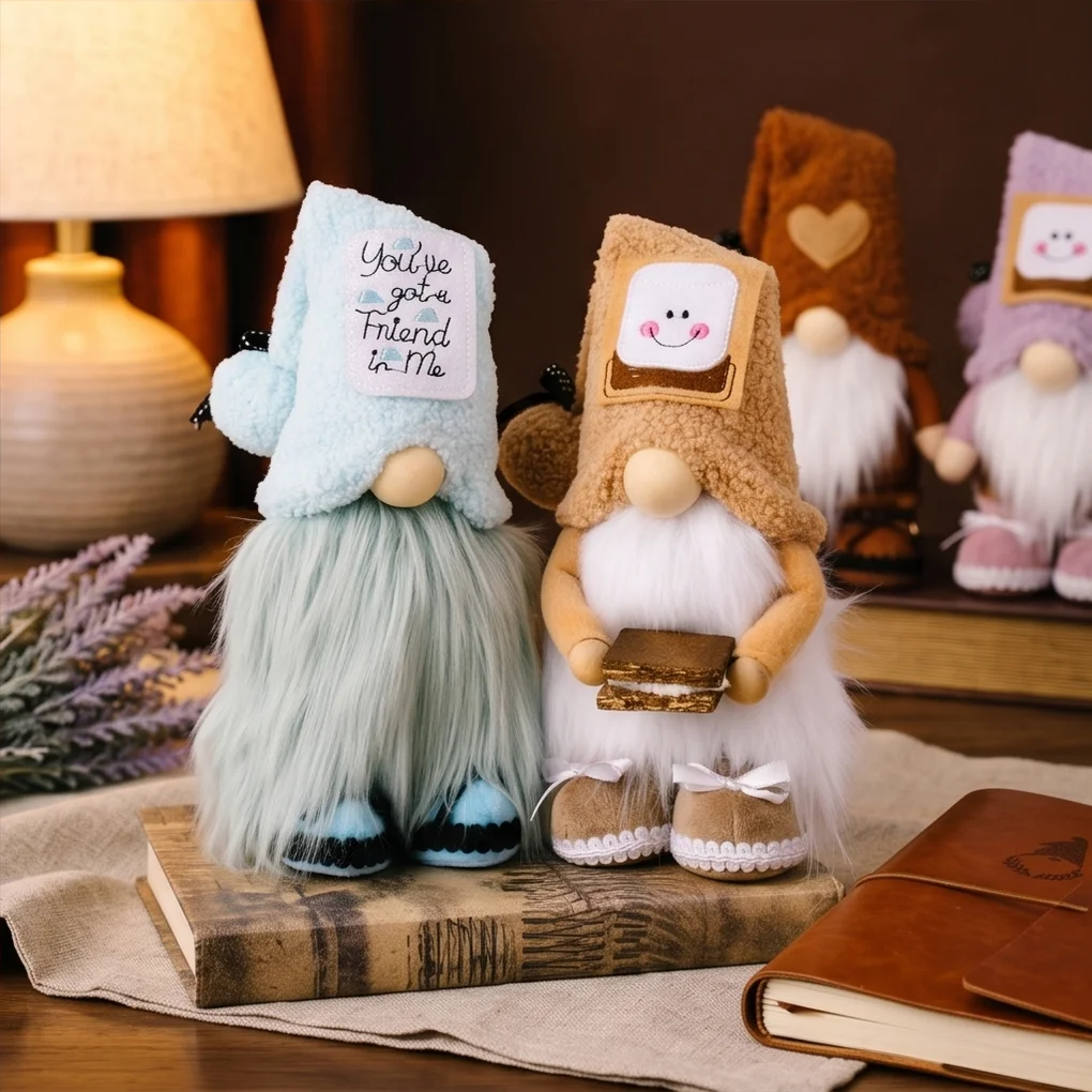 1pcs Friendship S'mores Gnome Plush Doll - Tomte Home Decor Cute Outdoor Garden Ornament Soft Cuddly Toy for All Ages