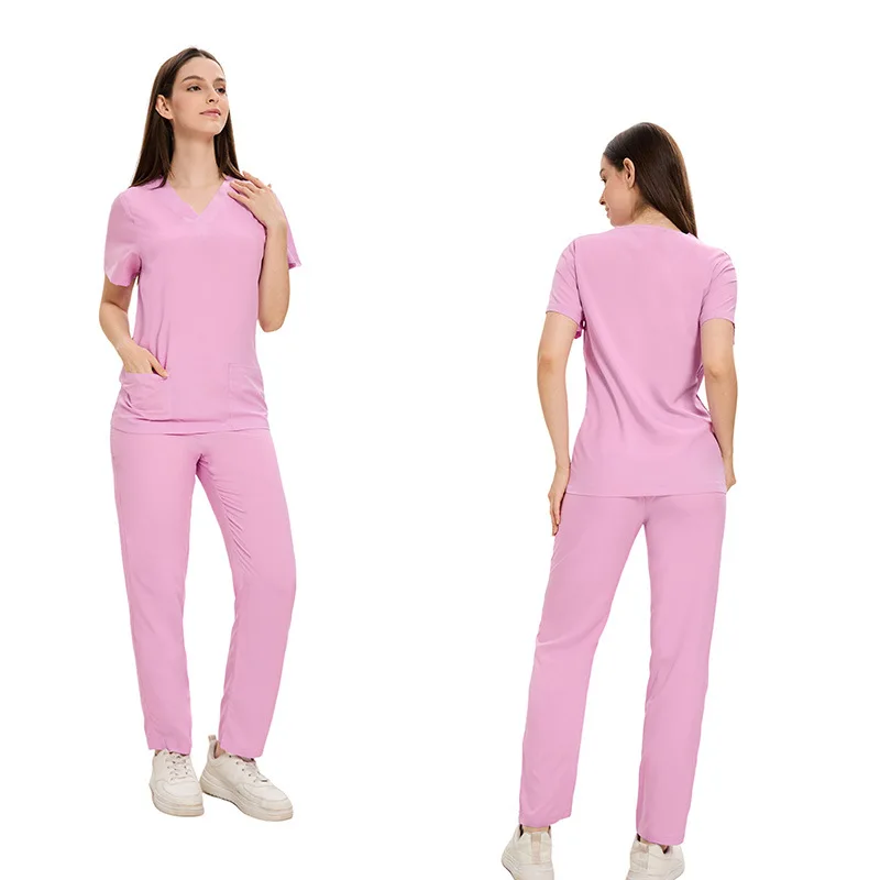 軽量Vネックスクラブセット 通気性ストレッチ医療スクラブ 半袖手術スクラブトップ 医師看護師作業服スーツ