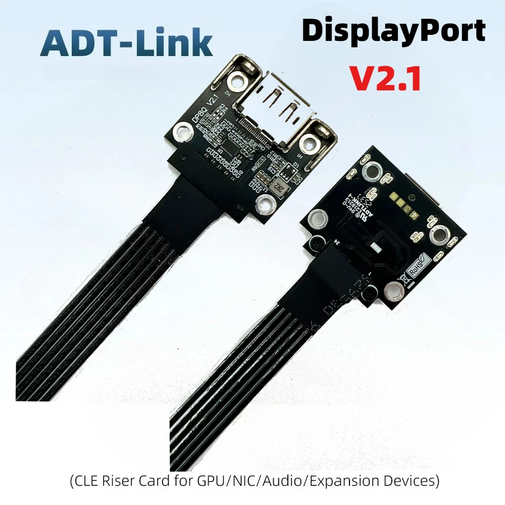 ADT-Link New Displayport DP2.1 Ribbon Extension Cable Metal Shielded DP To DP V1.4 Flat Ultra-Thin Cable For Video Card Extender