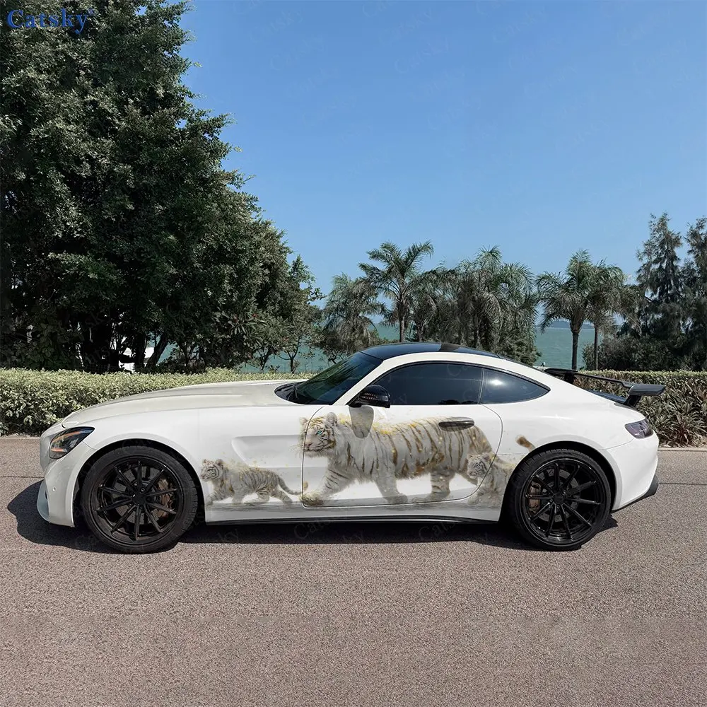 Gold Flake Tigers Car Side Wraps, Self-Adhesive PVC Waterproof & Scratch-Resistant Stickers, Car Accessory Gift