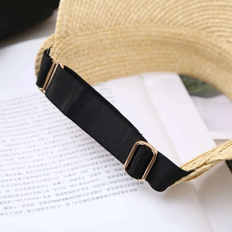 Empty Top Raffia Straw Hats For Women Korean Fashion Empty Top Riding Sun Hat Foldable Wide Brim Beach Visor Hat Sombrero Mujer