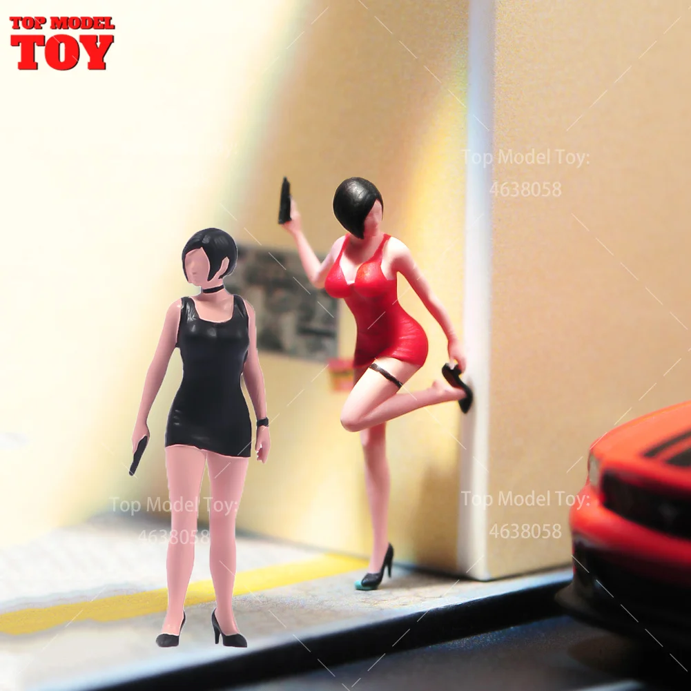 Miniature dipinte 1/24 1/64 1/43 1/87 gonna Ada Wong tenere una pistola scena femminile figura bambole modello non verniciato per auto veicoli