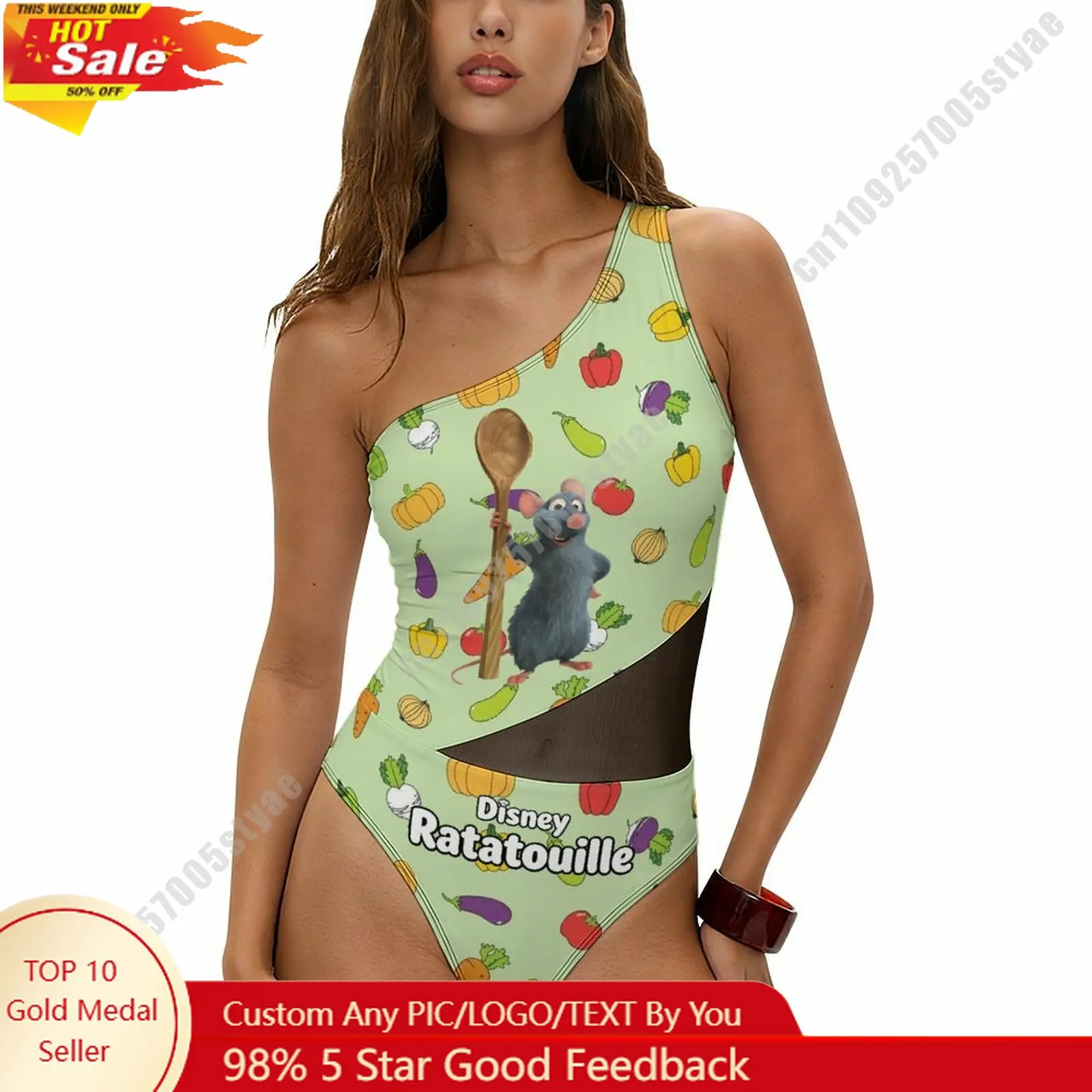 

Ratatouille Swimsuit Disney Personalized Custom Print One Piece Swimwear Sheer Mesh Cutout Bathing Suit Beachwear Holiday Gifts