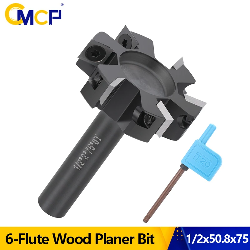 CMCP 1/2 Shank CNC Spoilboard Surfacing Router Bit Upgrade 6 Flutes Planing bit for Wood Slab Flattening Wood Milling Cutter