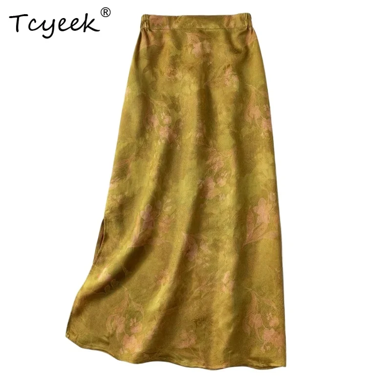 

Tcyeek 100% Real Silk Skirts for Women 2026 Spring Traditional Style Breathable Straight Skirt Woman Clothes Faldones Para Mujer