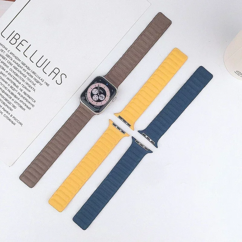 Leather Link For Apple Watch Strap 44mm 45mm 41mm 40mm 49mm Original Magnetic Loop bracelet iWatch Series 8 Ultra 3 SE 6 7 band