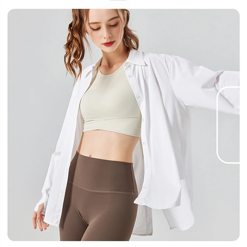 Camisas de protección solar UV de manga larga UPF 50+ para mujer, camisa de vestir con botones para pesca y senderismo, color blanco leche de coco L