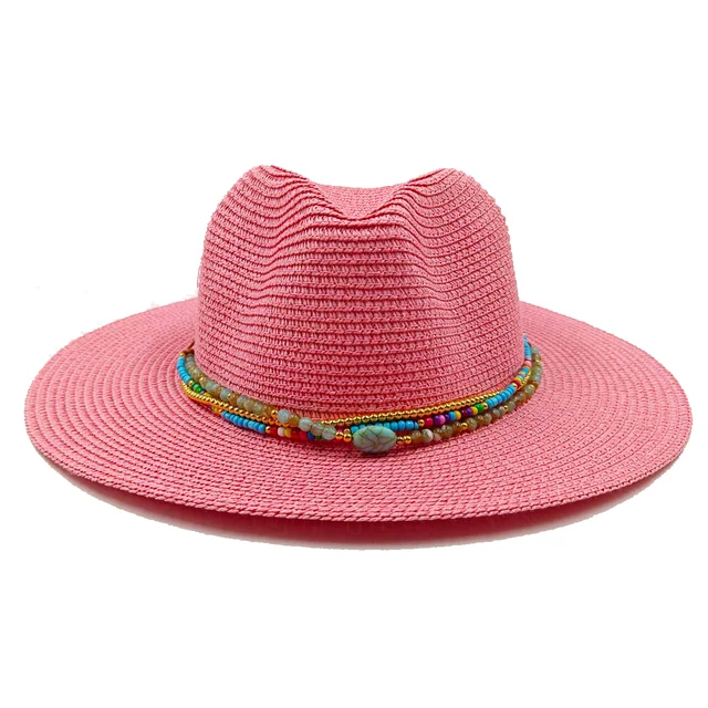 Różowo-czerwony letni słomkowy kapelusz Jazzowy kapelusz z daszkiem Nowe akcesoria Letni kapelusz plażowy z daszkiem na zewnątrz sombreros
