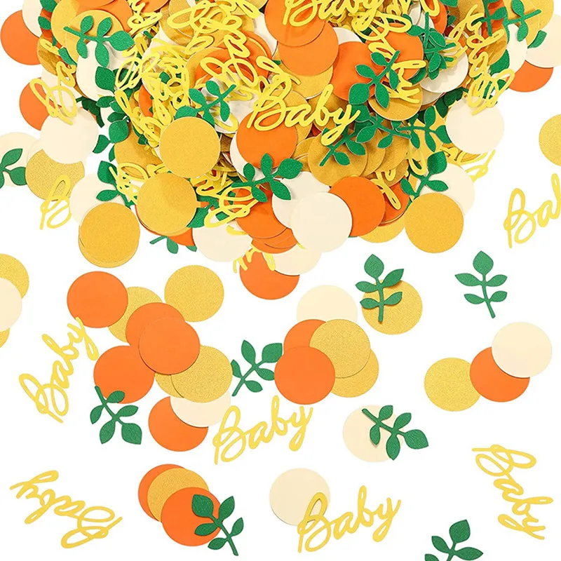 100/200Pcs Little Cutie Orange Baby Shower Confetti Decoration with Gold Baby Confetti for Gender Reveal Tangerine Party Decor