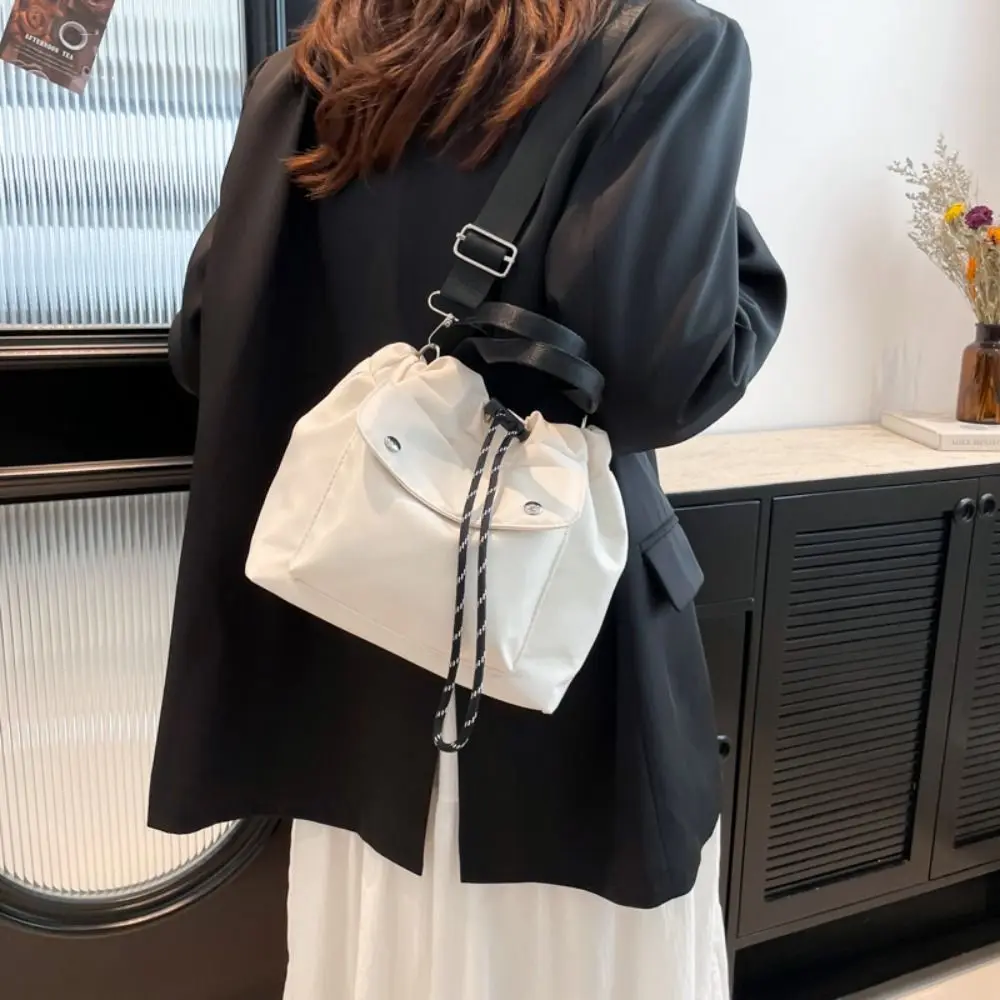 

Korean Style Drawstring Bucket Bag Purse Solid Color Nylon Shoulder Bag Handbag Mobile Phone Bag Small Crossbody Bag