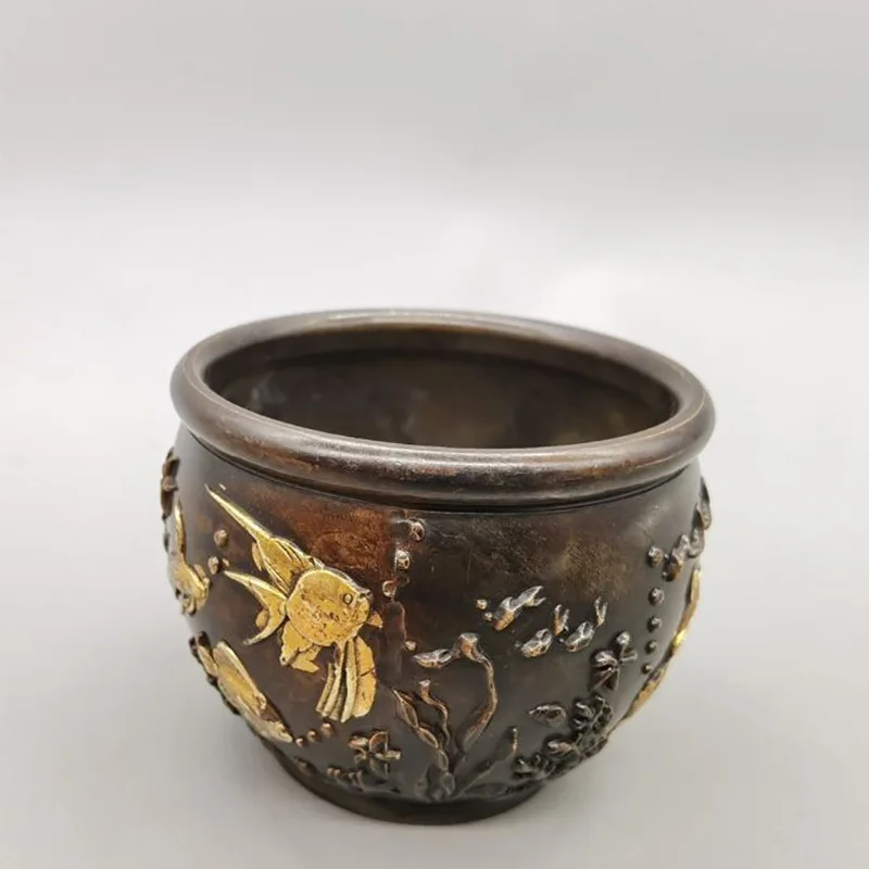 Antique-style distressed vase ornament, incense burner, ashtray, home living room gold-plated fish tank, copper de