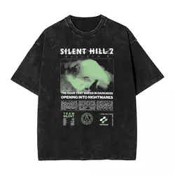 SILENT HILL 2 Horror Game T Shirts Hip Hop Washed Cotton High Street T-Shirt Vintage for Men Women Tops Streetwear Tee Shirt