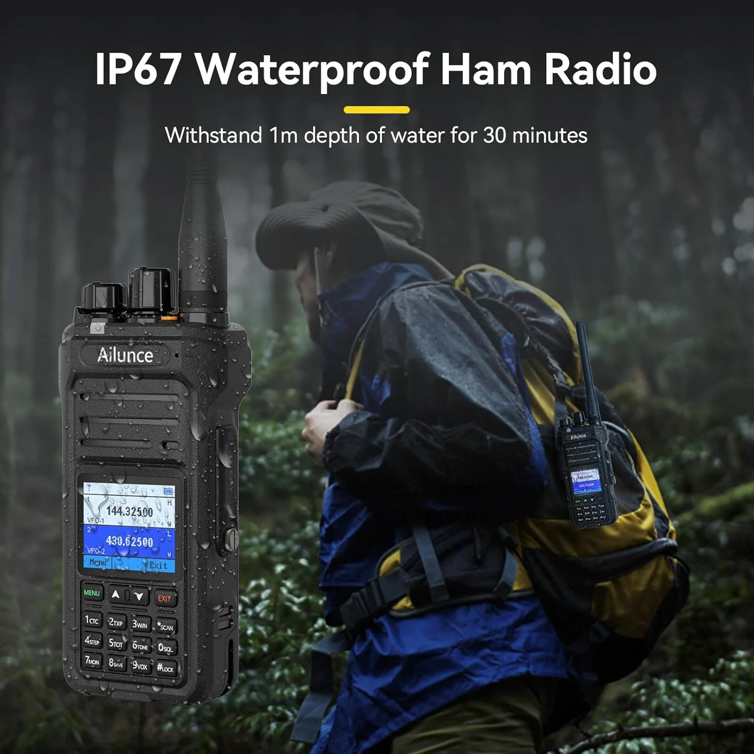 Radio HT Retevis Ailunce HA1UV, tahan air IP67, jangkauan jauh, baterai 2800mAh, dual band, radio komunikasi dua arah, isi ulang, genggam.