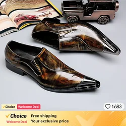 British New 2024 Men Mocassins Italian Shoes Slip On Patent Leather Loafers Brown Dress Shoes For Men