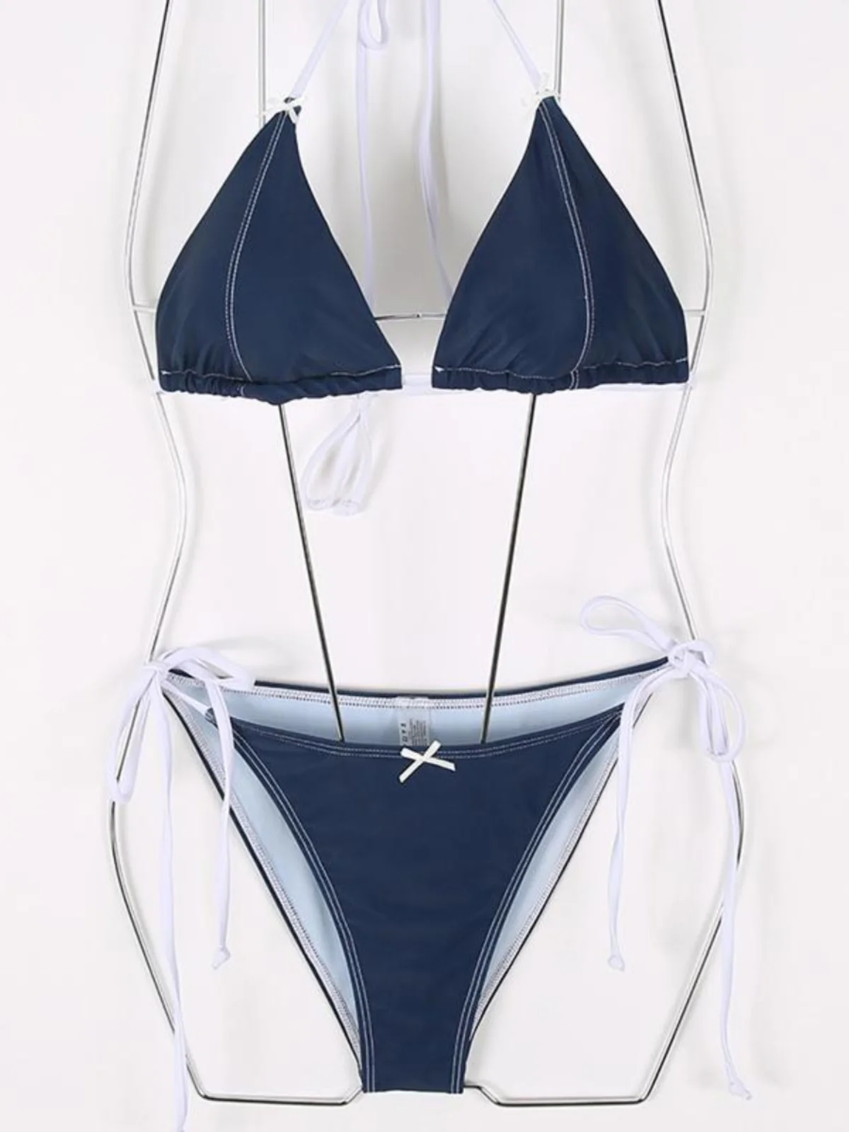 Sexy Pure Desire Women's Bikini Swimsuit Denim Strap Thermal Spring Small Chest Gathered Vaion Sle Nylon e Bikini