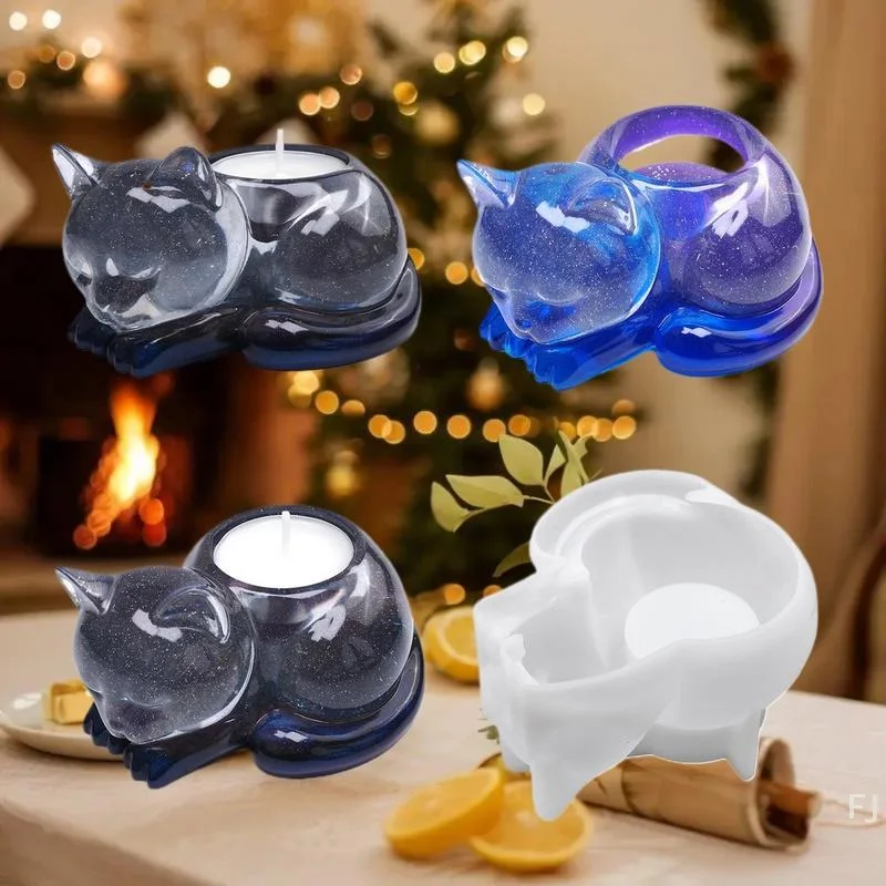 [YU]Sleeping Cat Memorial Silicone Mold For Resin Cat Candle Holder Animal Keepsake Sympathy Gift