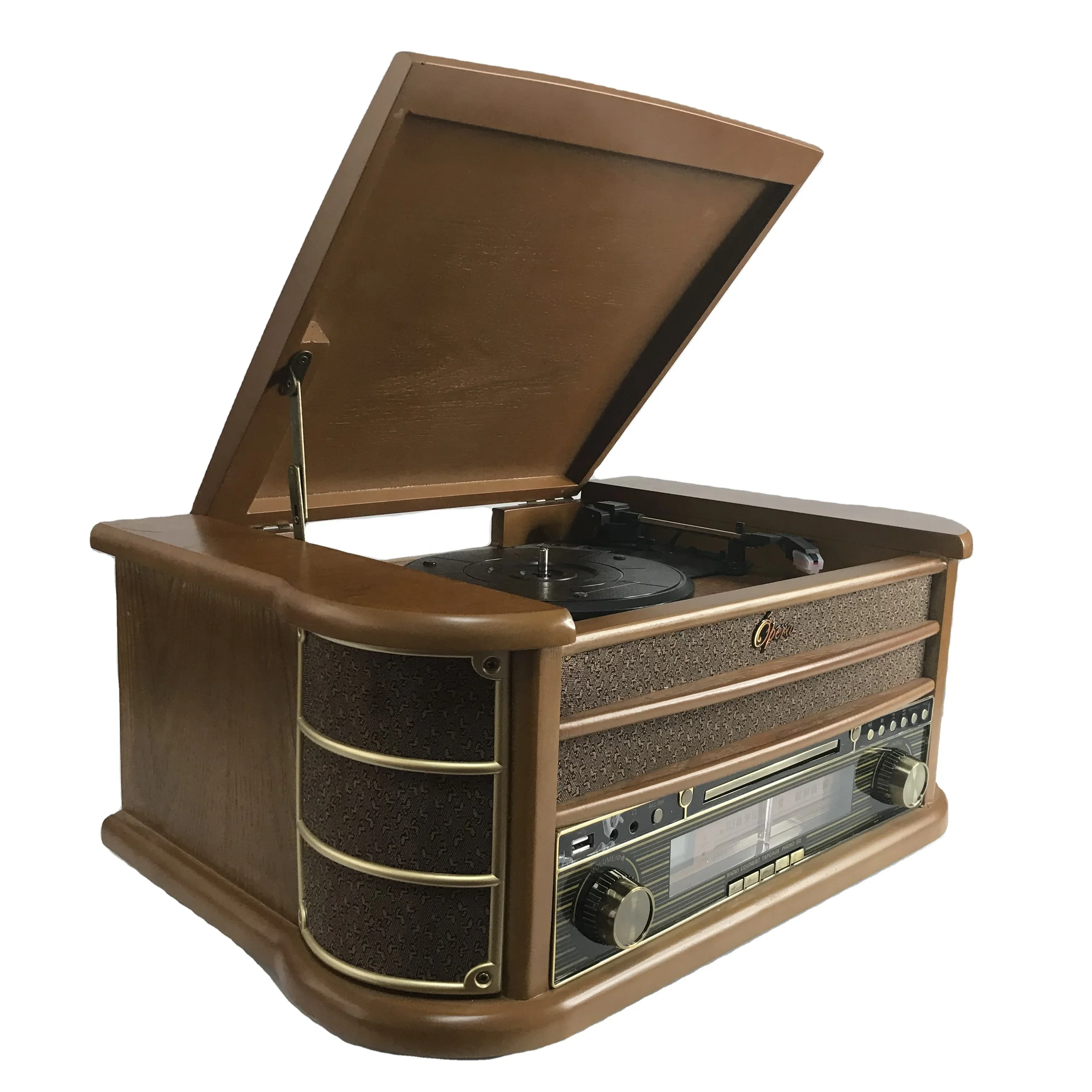 Vintage remote control retro wooden gramophone cd usb record cassette radio player