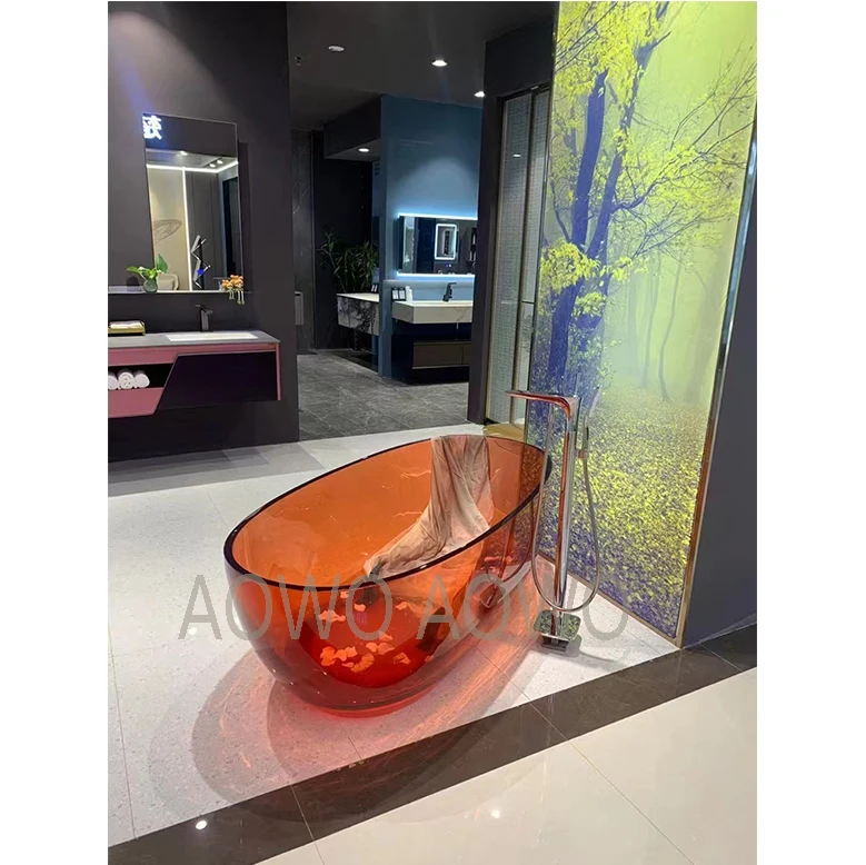 Résine Transparente Colorful Transparent Freestanding Bathtub, Crystal Bathtub, Sitting Freestanding Bathtub