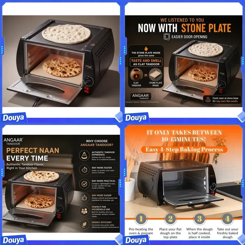 Electric Mini Tandoor Oven - 4-Minute Tabletop Pizza Maker, Tandoori Roti & Naan