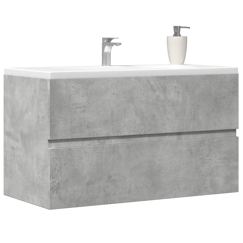 Betongrauer Waschbeckenschrank 90 x 38,5 x 45 cm, Spanplatte, modernes Design, stilvoller Badezimmerschrank, robuste Struktur, Möbelset