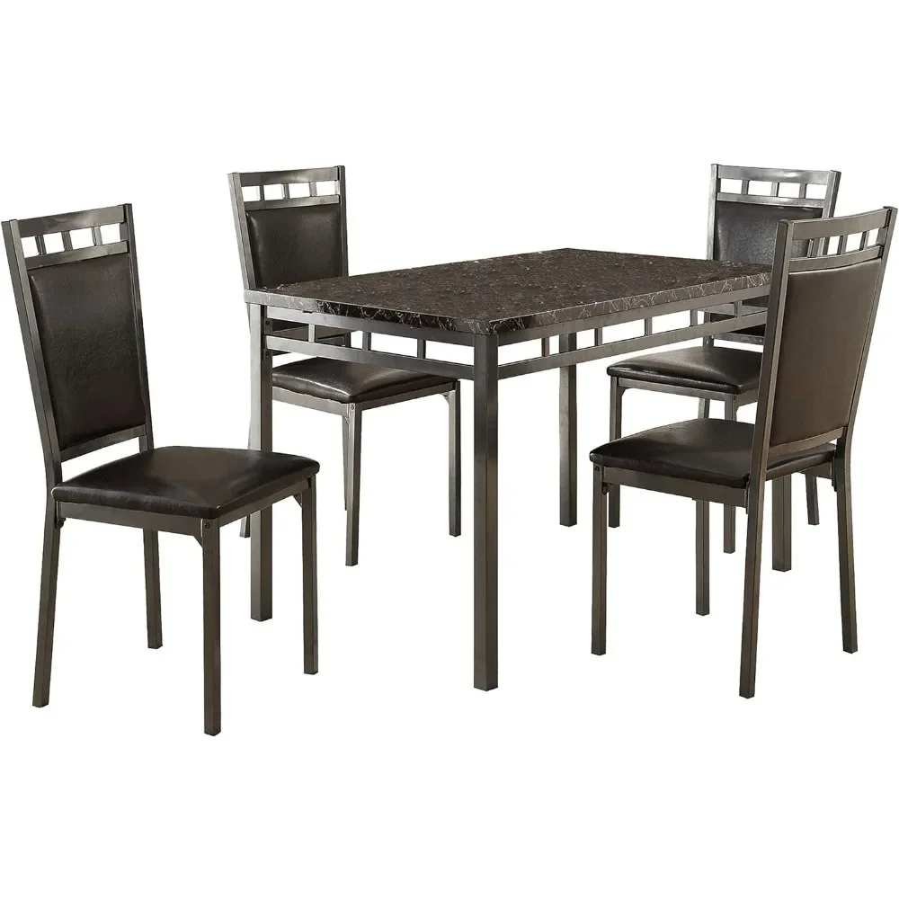 Modern Metal 5-Piece Dinette Set Dining Table Set Black Furniture Dining Room Sets Dinning Tables and Chairs Chair Home