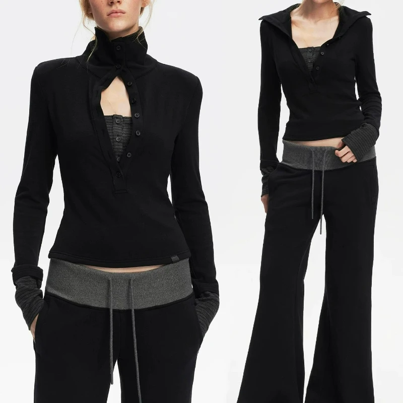 Nouveau printemps automne 2026 mode vêtements d'extérieur couche de Base pour les femmes faux deux col montant minceur élégant col haut tricoté hauts