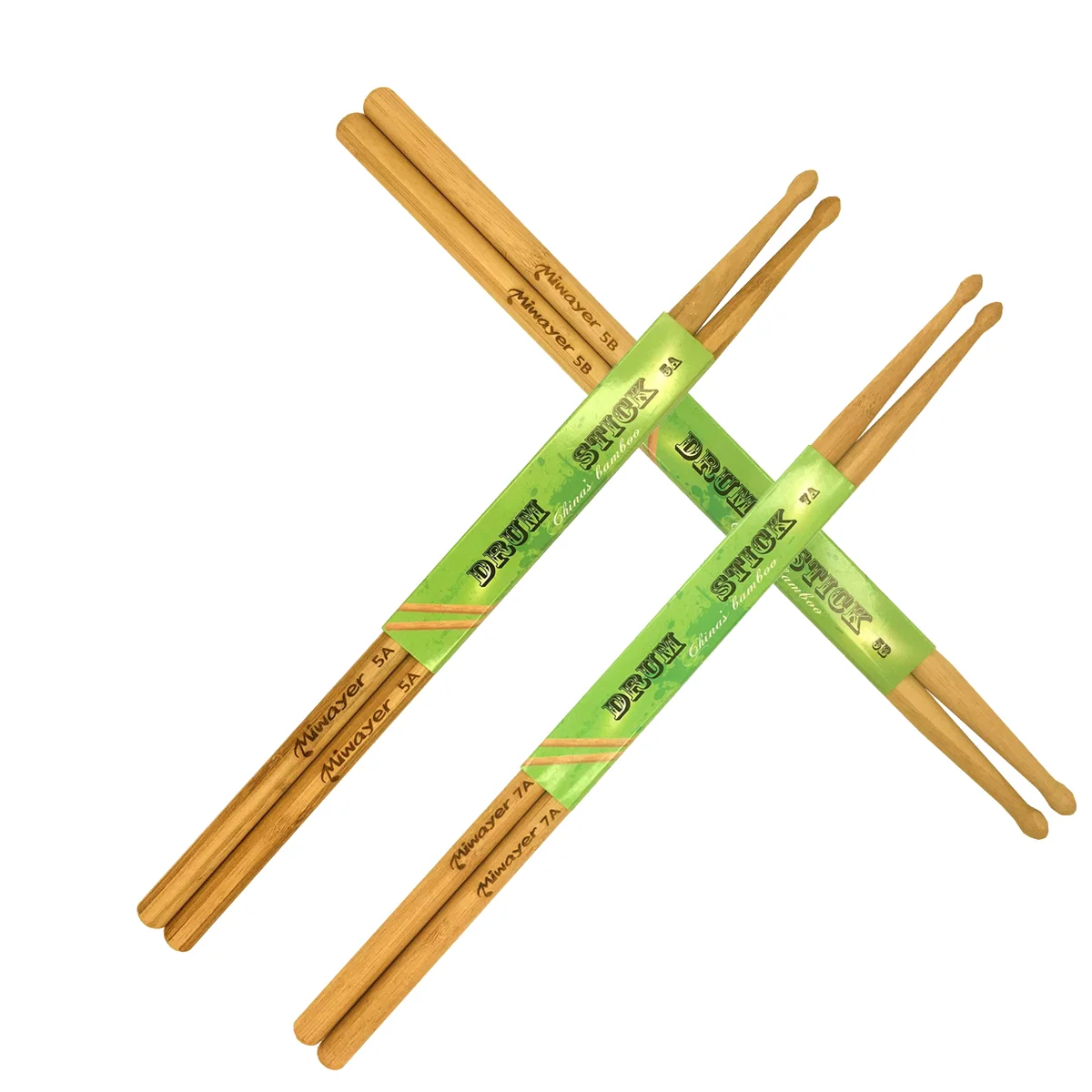 Miwayer Light Durable Bamboo Drumsticks 6 Inch 7A/5A/5B with Teardrop-shaped Tips Percussion Instrument Parts