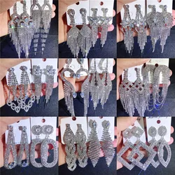 10/20Pairs/Lot Fashion 925 Silver Needle Rhinestone Long Tassel Earrings For Women Wedding Engagement Jewelry Wholesale