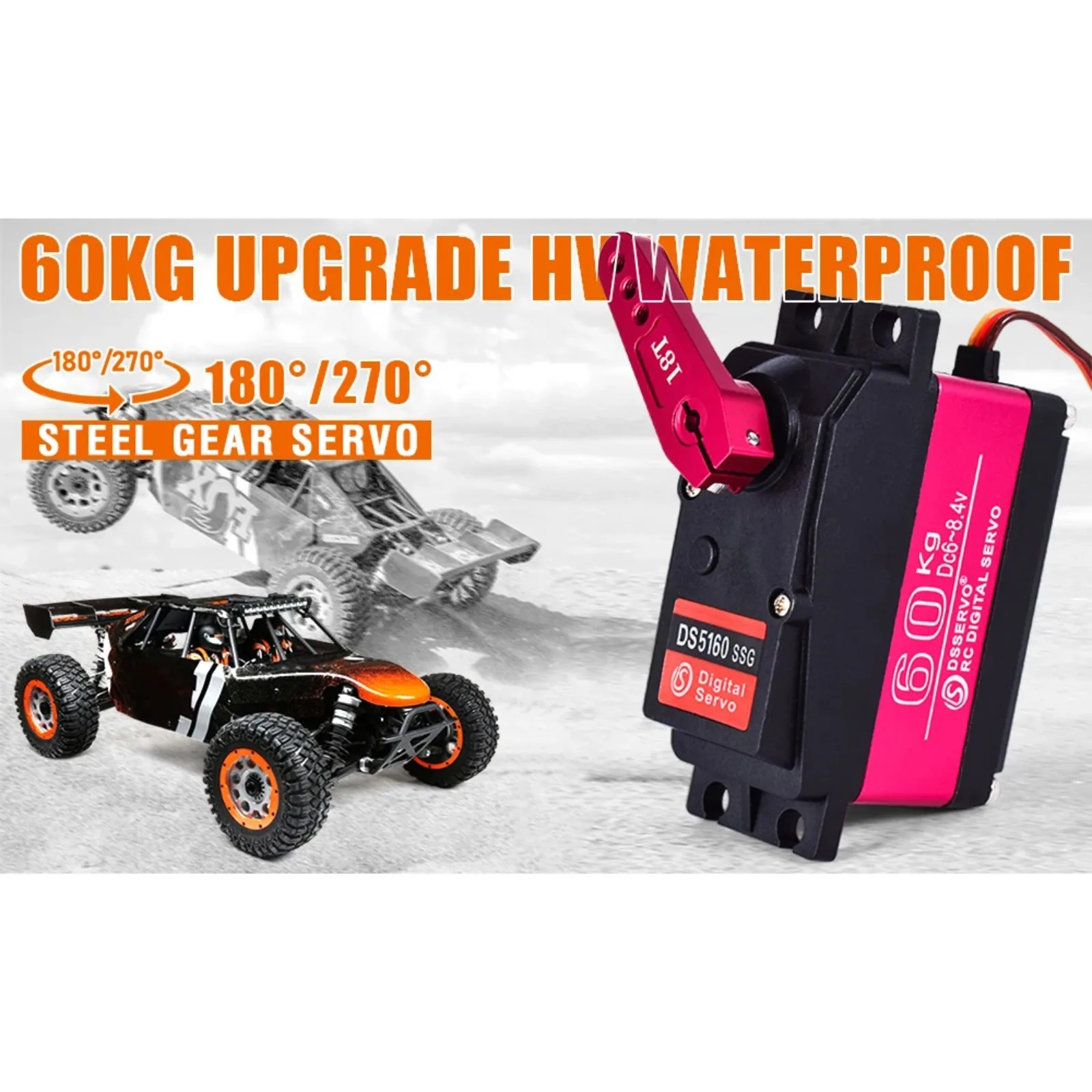 

DS5160 8.4V High Voltage Digital Servo 60KG Waterproof Metal Steering Gear for 1/5 1/10 RC Baja Car