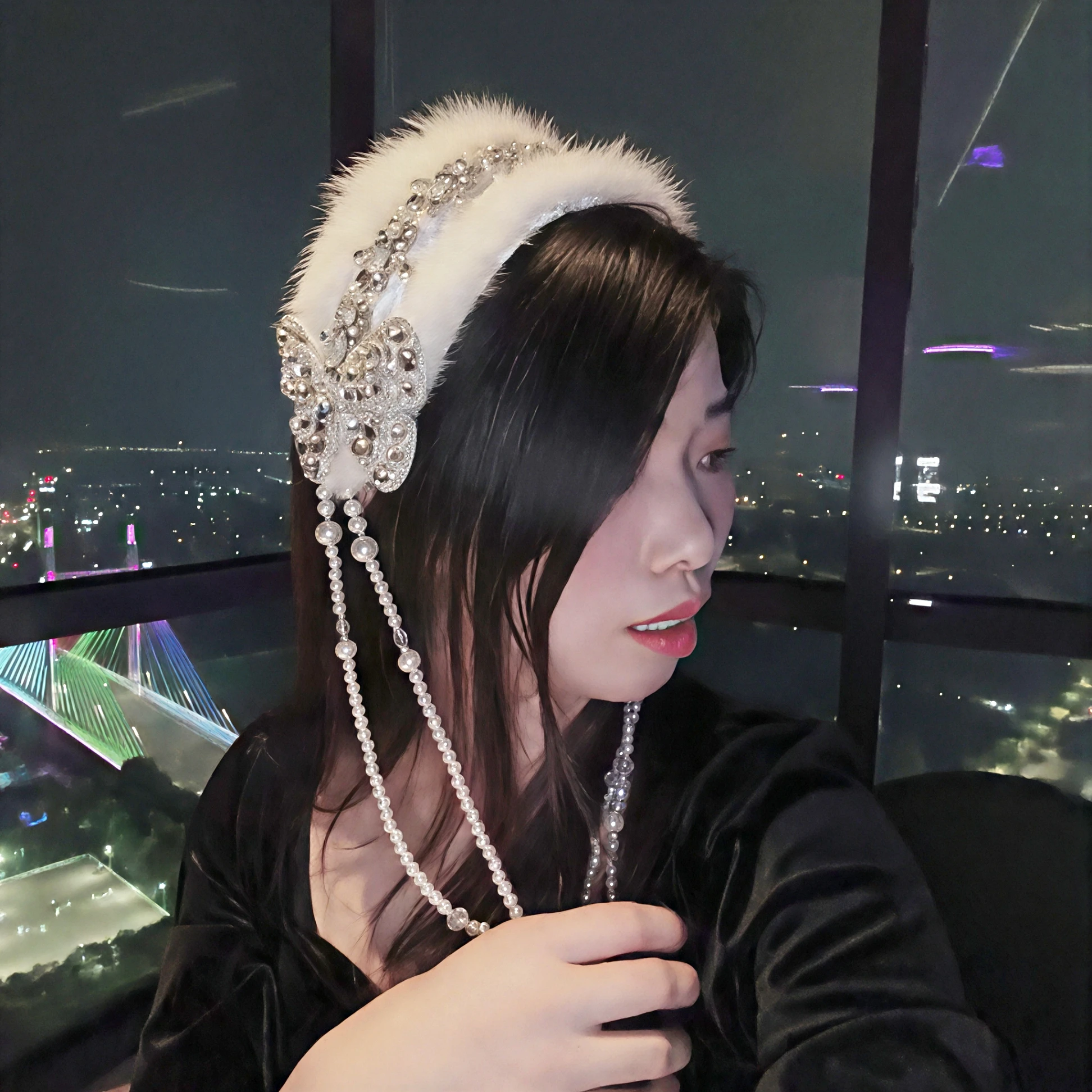 original-design-autumn-winter-hair-accories-pearl-tassel-hairband-thiened-diamond-embedded-women's-mink-fur-hair-clip