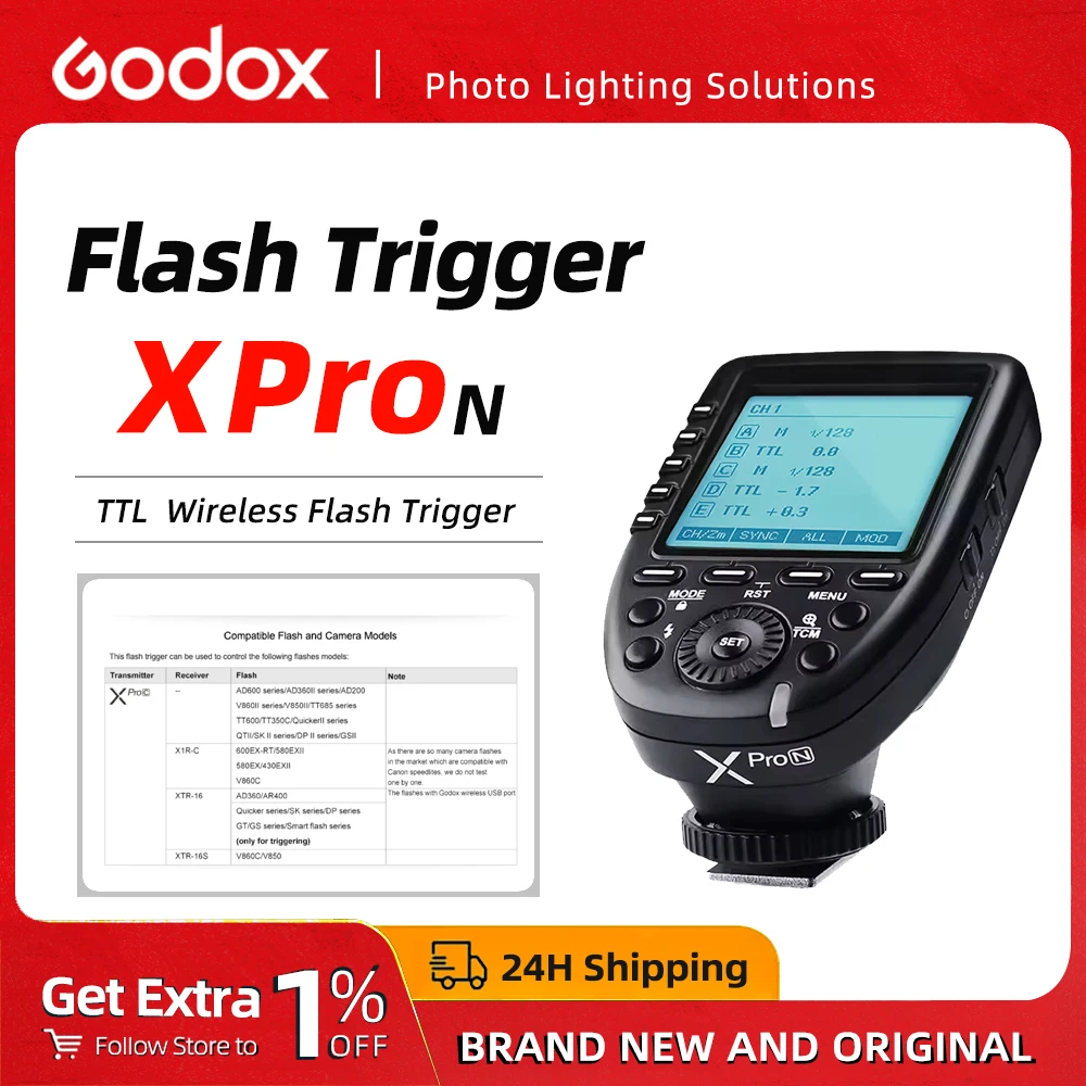 

Godox XPro Xpro-C Xpro-S Xpro-N Xpro-F Wireless Flash Trigger TTL HHS Transmitter for Canon Nikon Sony Olympus Fujifilm Cameras
