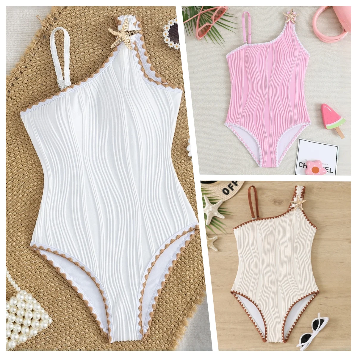 

Kids Girl One Shoulder Swimsuit with Metal Star One-Piece Bathing Suit for 8-12 Tween Girl Summer Outfits Beach Wear Swimwear