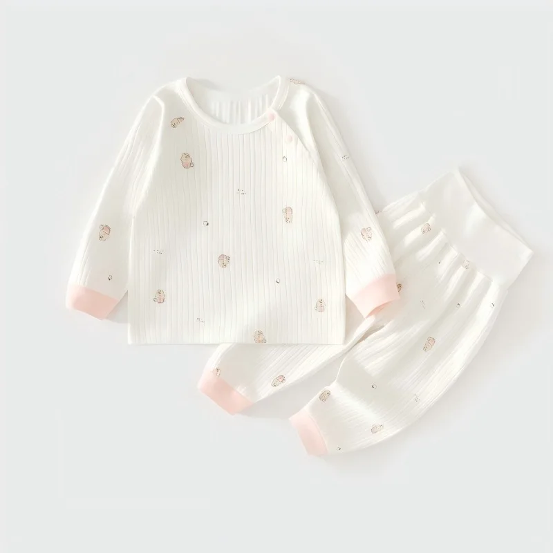 2026 New Baby Split 2-piece Pure Cotton High Quality Long Sleeve Pants Set 0-18 Months Newborn Home Clothes