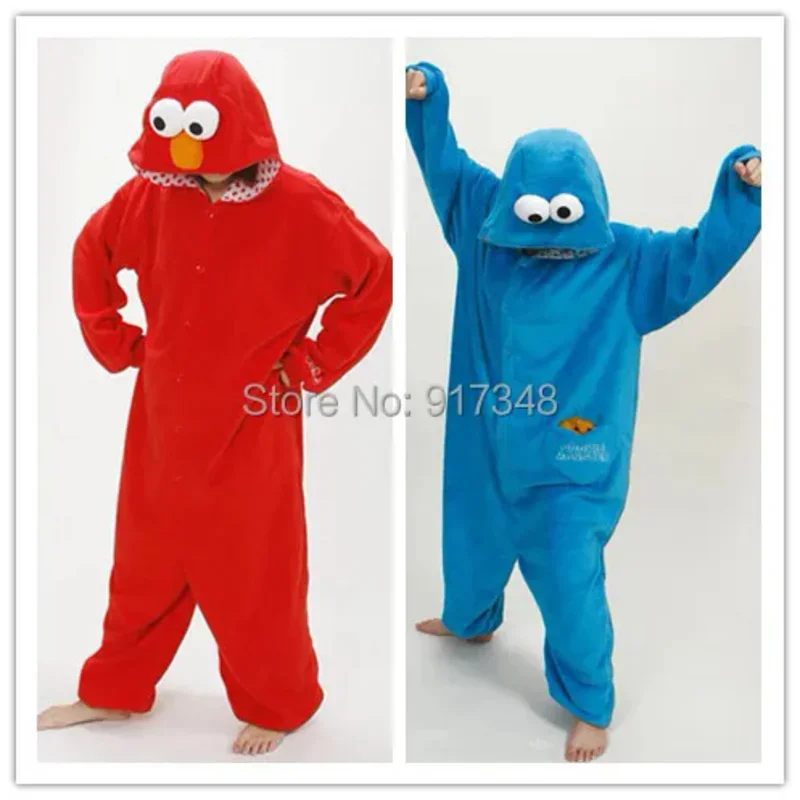 Cos ELMO e COOKIE MONSTER Kigurumi Tutine per adulti Uomo Donna Cartoon Anime Costume cosplay per Halloween Carnevale Parte natalizia