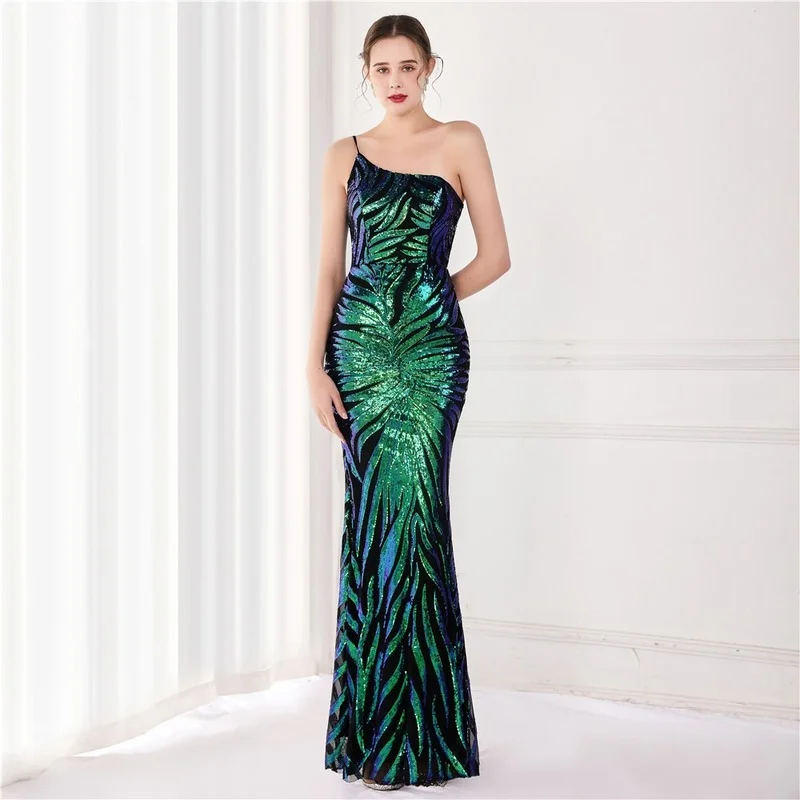 

New sequin cocktail party evening dress sexy long toasting dress