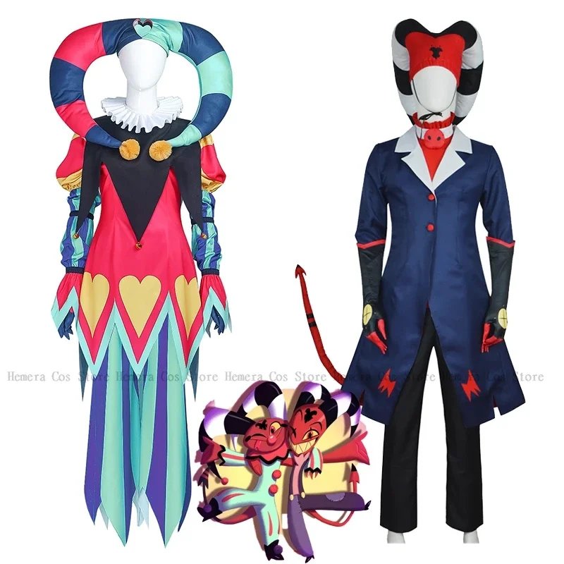 

Fizzarolli Cosplay Costume Hat Boss Halloween Fancy Suit Helluva CLown Carnaval Party Suit Blitzo FullSet Unisex Suit XS-3XL