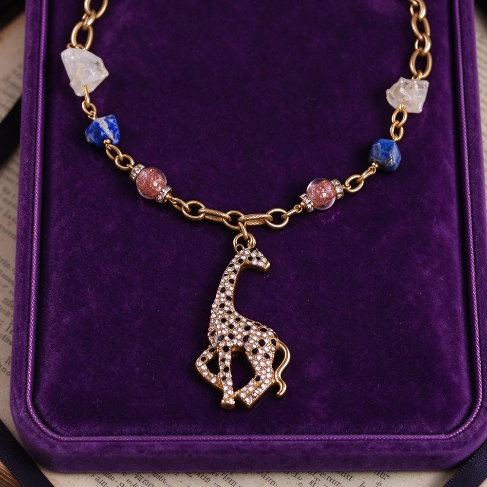 Fashion Vintage Full Diamond Dripping Oil Colored Glass Deer  Necklace for  Women's gift Party  Jewelry Necklace