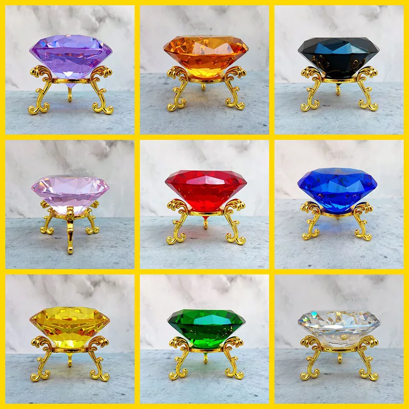 8cm Crystal Diamond Paperweight with Stand Glass Ornaments Feng Shui Figurine Home Wedding Decor Rainbow Maker Suncatcher